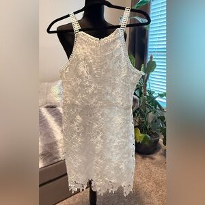 She + Sky White  Lace Dress with Scalloped Trim